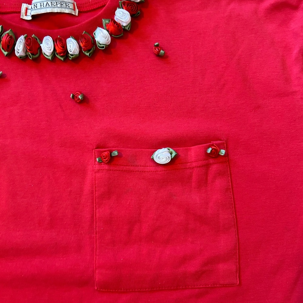 Vintage 90s Rose detail Tee Tshirt Soft Valentine - Picture 6 of 6